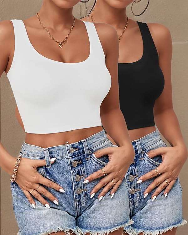 2-3Pcs Tank Tops for Women, U Neck Sleeveless Crop Tops, Basic Cropped Racerback Going Out Tops Athletic Sports Shirts - Image 7