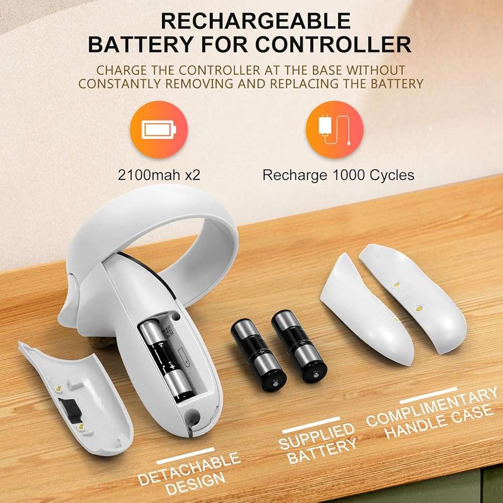Hurra Charging Dock for Meta Quest 2, VR Charging Station for Oculus Quest 2 Support LED Indicator/Magnetic Charging Headset & Touch Controllers, with 2 Rechargeable Batteries, USB-C Charger & Cable - Image 6