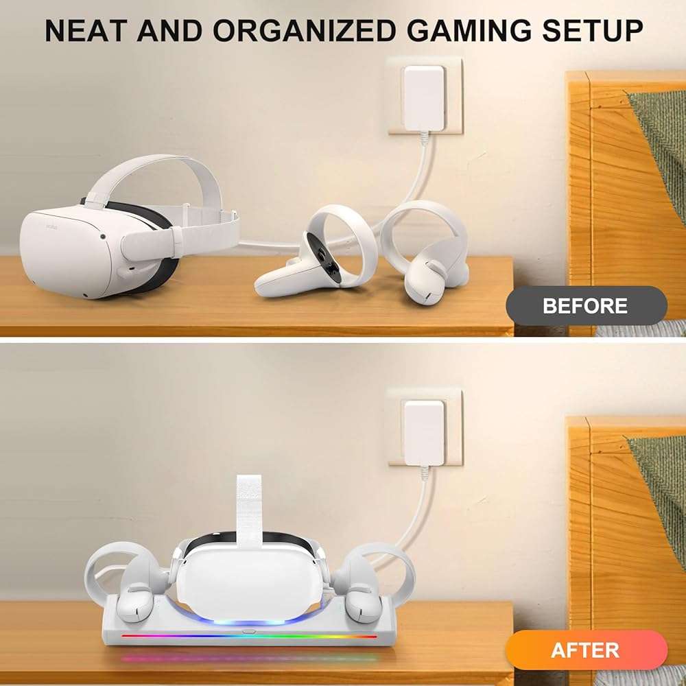 Hurra Charging Dock for Meta Quest 2, VR Charging Station for Oculus Quest 2 Support LED Indicator/Magnetic Charging Headset & Touch Controllers, with 2 Rechargeable Batteries, USB-C Charger & Cable - Image 7