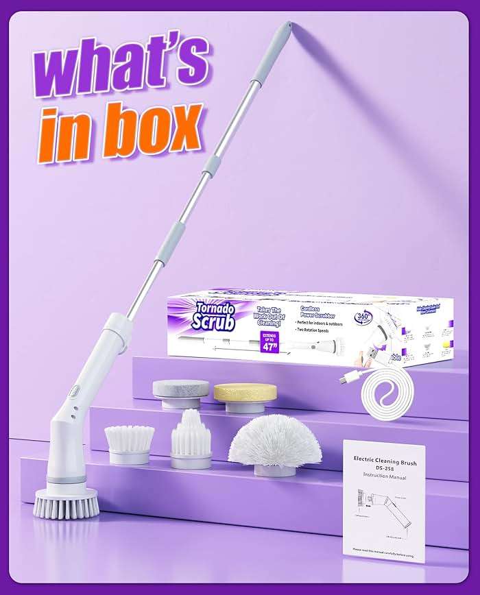 NBONEBS Electric Spin Scrubber, Cordless Shower Scrubber Rotary Floor Brushes & Pad Drivers with 6 Brush Heads - 2H Dual Speed, IPX7 Waterproof Extension Handle for Bathroom Tile Car Cleaning - Image 2