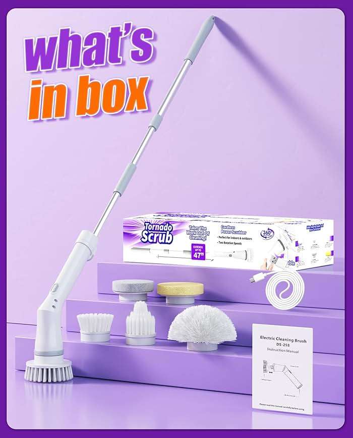 NBONEBS Electric Spin Scrubber, Cordless Shower Scrubber Rotary Floor Brushes & Pad Drivers with 6 Brush Heads - 2H Dual Speed, IPX7 Waterproof Extension Handle for Bathroom Tile Car Cleaning - Image 8