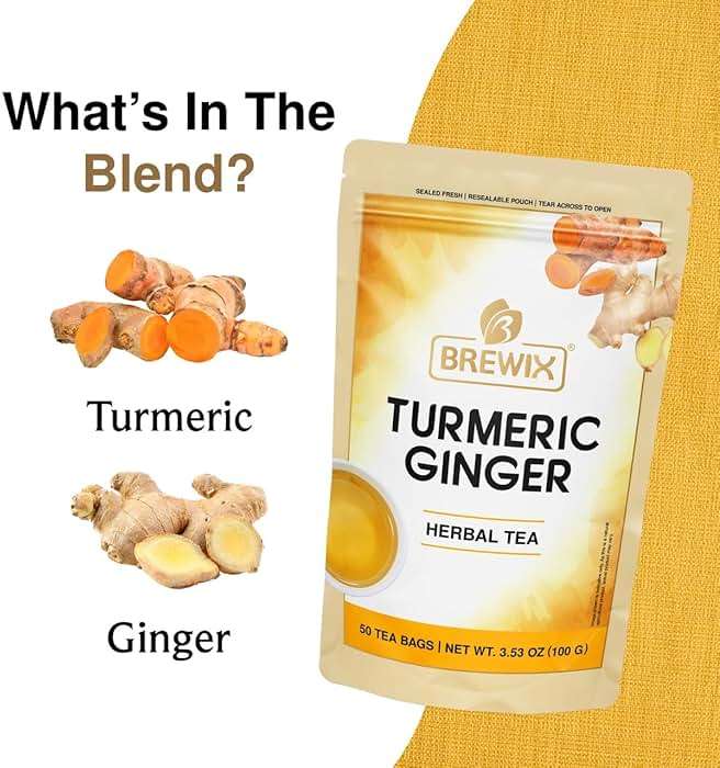 BREWIX, Turmeric Ginger Herbal Tea Bags (50 Pyramid Tea Bags) Caffeine-Free Ayurvedic Blend for Daily Wellness & Immune Balance | Daily Wellness Ritual | Gluten Free | Real Ingredients From India - Image 2