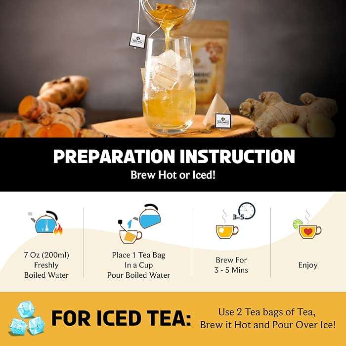 BREWIX, Turmeric Ginger Herbal Tea Bags (50 Pyramid Tea Bags) Caffeine-Free Ayurvedic Blend for Daily Wellness & Immune Balance | Daily Wellness Ritual | Gluten Free | Real Ingredients From India - Image 8