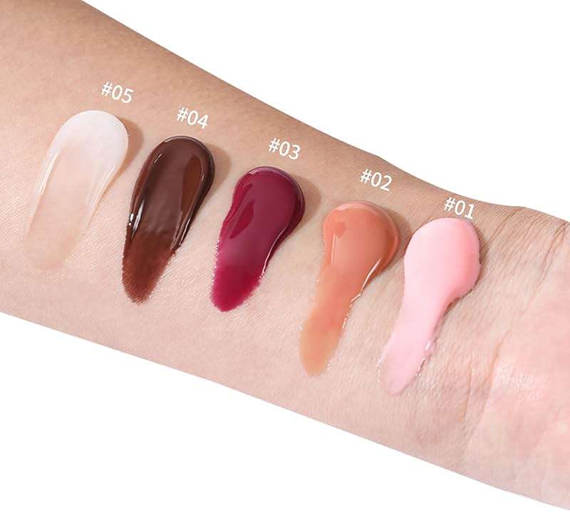 Aseawave 5 Colors Hydrating Lip Glow Oil, Ribbon, Toast, Raspberry jelly, Espresso, White Tinted Lip Oil Gloss, Moisturizing, Hydrating, Nourishing Lip Care Oil for Naturally Plump, Pillowy-soft Lips - Image 3