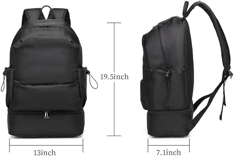 seyfocnia Gym Backpack for Men,Waterproof Travel Backpack With Shoe Compartment Lightweight Sports Gym Bag Casual Daypack-Black - Image 2