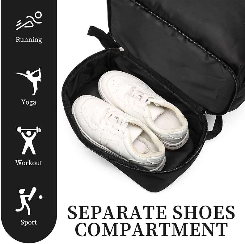 seyfocnia Gym Backpack for Men,Waterproof Travel Backpack With Shoe Compartment Lightweight Sports Gym Bag Casual Daypack-Black - Image 3