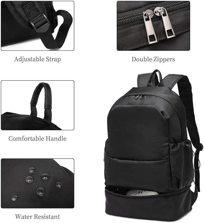 seyfocnia Gym Backpack for Men,Waterproof Travel Backpack With Shoe Compartment Lightweight Sports Gym Bag Casual Daypack-Black - Image 5