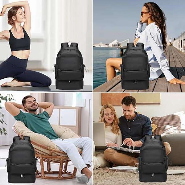 seyfocnia Gym Backpack for Men,Waterproof Travel Backpack With Shoe Compartment Lightweight Sports Gym Bag Casual Daypack-Black - Image 6