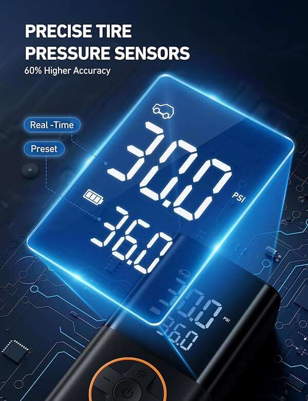 AstroAI L7 Tire Inflator Portable Air Compressor,150 PSI Cordless Mini Air Bike Auto Shut-Off Pump with Digital Display Pressure Gauge, Fast Inflation & LED Light for Car Tires,Motorcycles,Bikes,Balls - Image 4