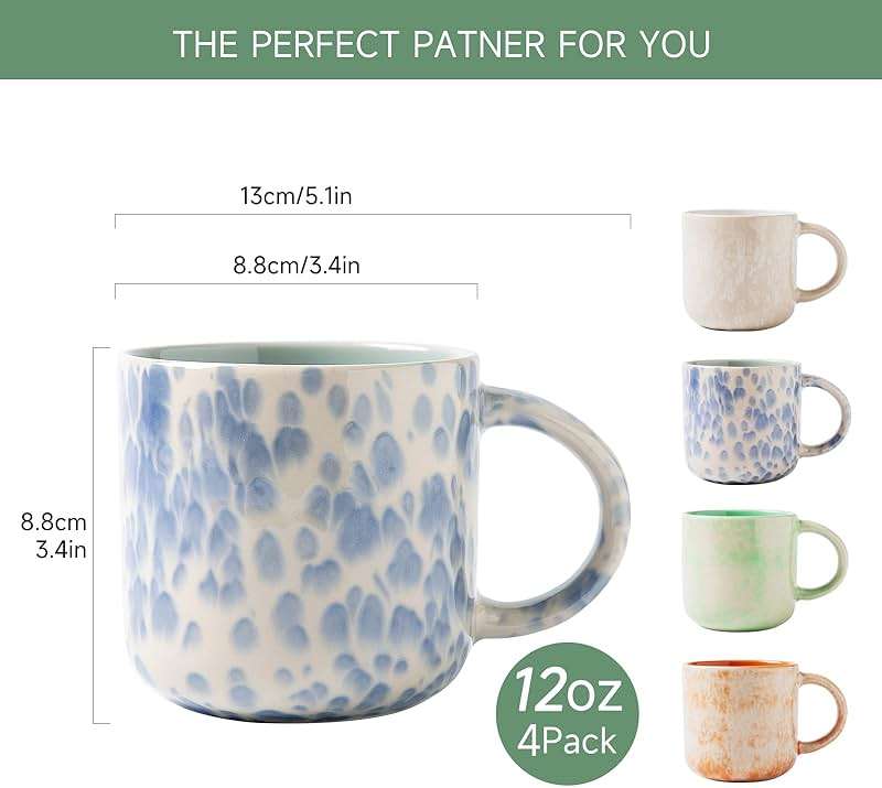 MONITO 12 OZ Coffee Mugs Set of 4, Modern Ceramic Coffee Mugs Set with handle for Tea/Latte/Cappuccino/Milk/Cocoa. - Image 3