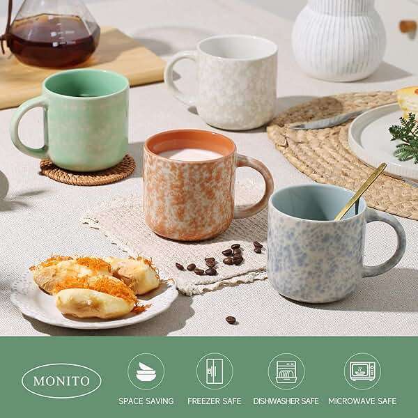 MONITO 12 OZ Coffee Mugs Set of 4, Modern Ceramic Coffee Mugs Set with handle for Tea/Latte/Cappuccino/Milk/Cocoa. - Image 4