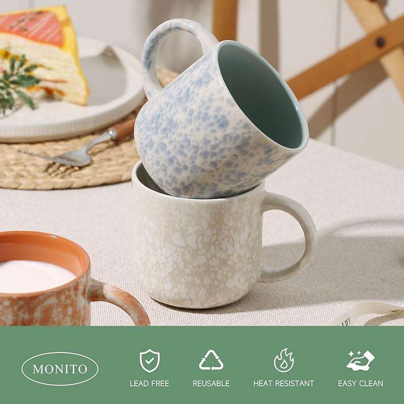 MONITO 12 OZ Coffee Mugs Set of 4, Modern Ceramic Coffee Mugs Set with handle for Tea/Latte/Cappuccino/Milk/Cocoa. - Image 5