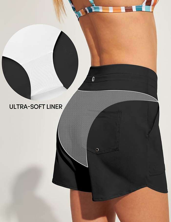 IUGA Womens 5" Swim Board Shorts Stretchy High Waisted Beach Shorts for Women Quick Dry UPF 50+ Swimsuit Bottoms with Liner - Image 3