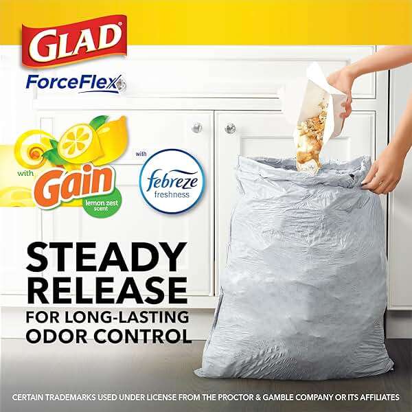 Glad ForceFlex Tall Kitchen Trash Bags, 13 Gallon, Gain Lemon Zest, 110 Count (Package May Vary) - Image 5