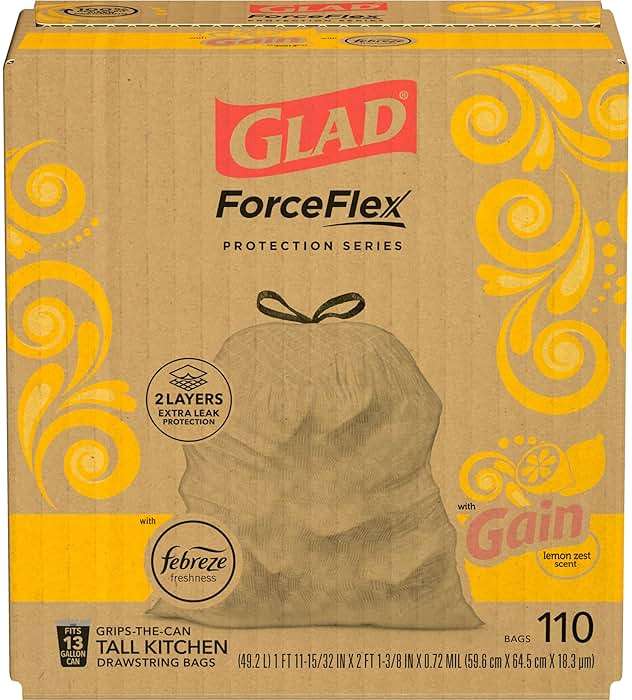 Glad ForceFlex Tall Kitchen Trash Bags, 13 Gallon, Gain Lemon Zest, 110 Count (Package May Vary) - Image 9