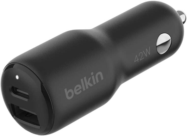 Belkin BoostCharge 42-Watt Dual Port Fast Car Charger w/30W USB-C & 12W USB-A Ports for iPhone 16, 16 Pro, Galaxy S26, S25, Pixel 10 & 9, Nintendo Switch 2 & More - Black - Image 1
