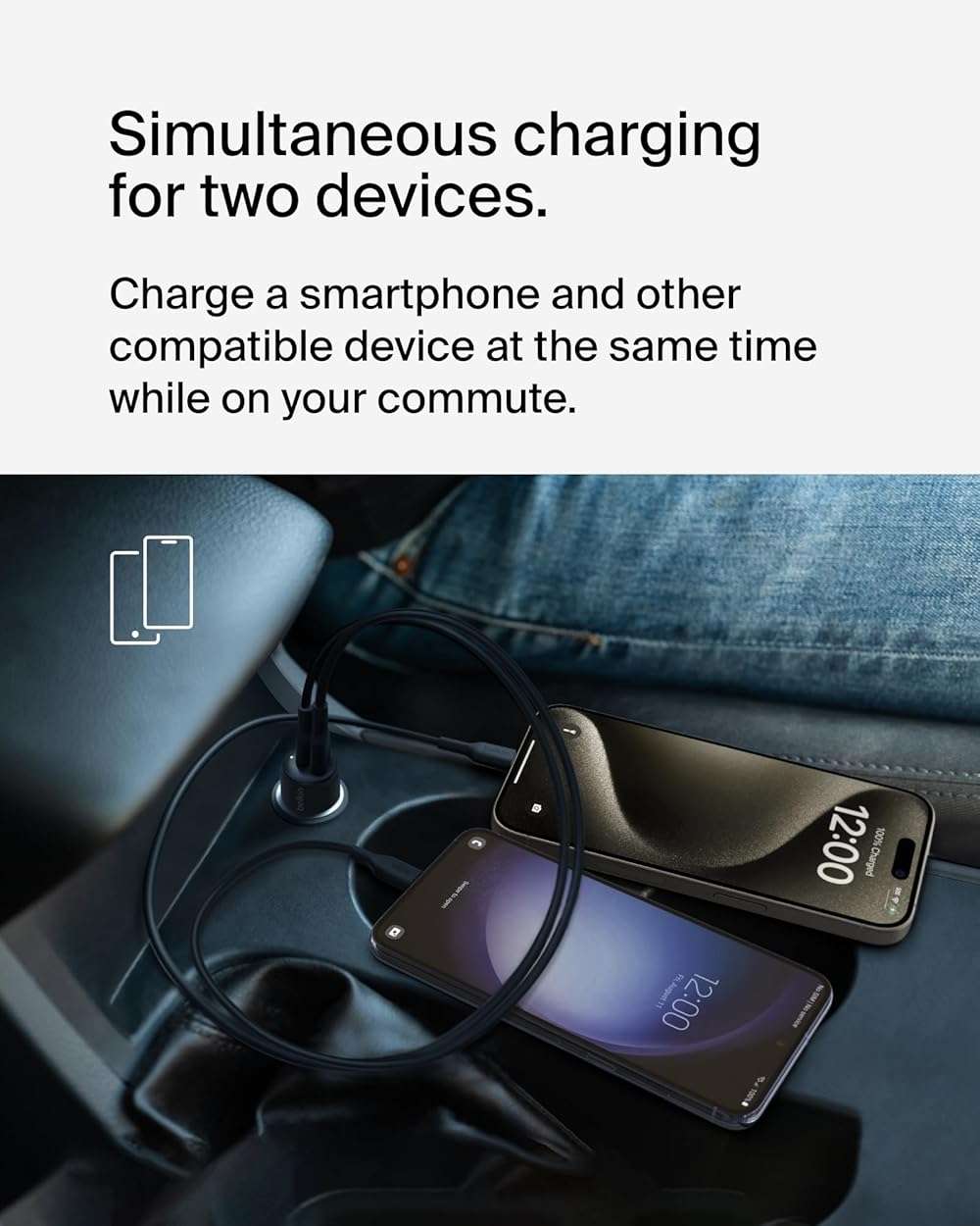 Belkin BoostCharge 42-Watt Dual Port Fast Car Charger w/30W USB-C & 12W USB-A Ports for iPhone 16, 16 Pro, Galaxy S26, S25, Pixel 10 & 9, Nintendo Switch 2 & More - Black - Image 2