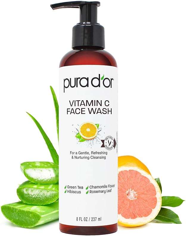 PURA D'OR 8 Oz Vitamin C Face Wash - Antioxidant Rich Facial Cleanser For Radiant Glow & Even Skin Tone - Gentle, Refreshing, Nurturing, Hydrating - Sulfate & Paraben Free - All Skin Types - Image 1