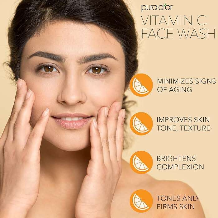 PURA D'OR 8 Oz Vitamin C Face Wash - Antioxidant Rich Facial Cleanser For Radiant Glow & Even Skin Tone - Gentle, Refreshing, Nurturing, Hydrating - Sulfate & Paraben Free - All Skin Types - Image 2