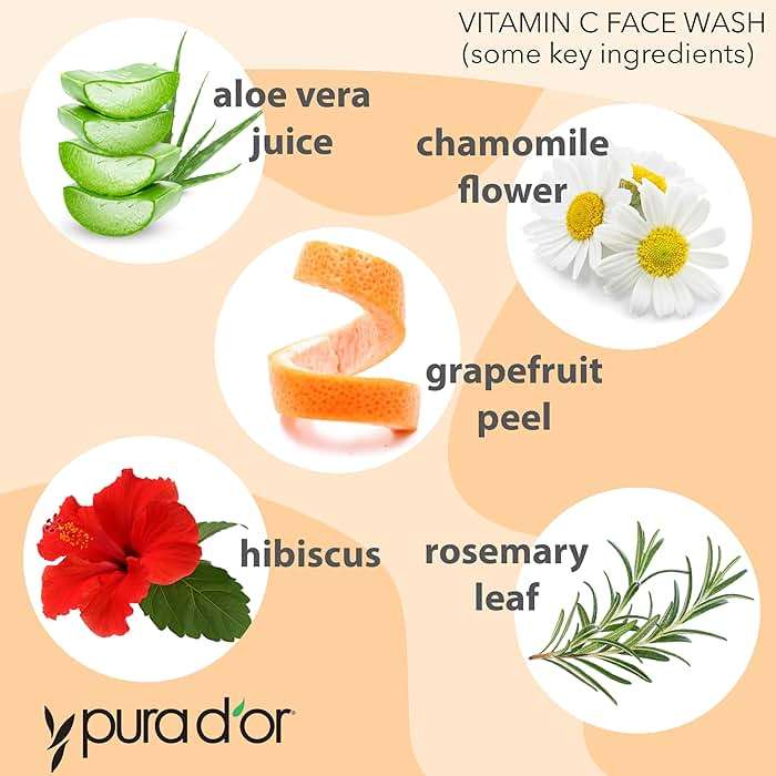 PURA D'OR 8 Oz Vitamin C Face Wash - Antioxidant Rich Facial Cleanser For Radiant Glow & Even Skin Tone - Gentle, Refreshing, Nurturing, Hydrating - Sulfate & Paraben Free - All Skin Types - Image 3