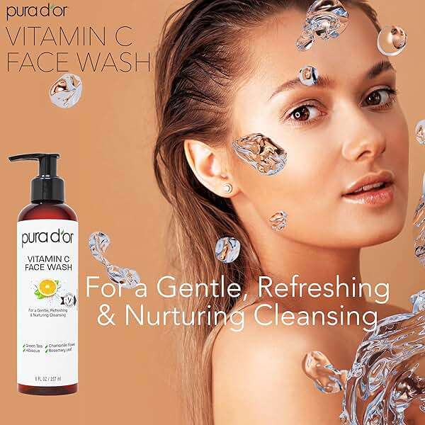 PURA D'OR 8 Oz Vitamin C Face Wash - Antioxidant Rich Facial Cleanser For Radiant Glow & Even Skin Tone - Gentle, Refreshing, Nurturing, Hydrating - Sulfate & Paraben Free - All Skin Types - Image 5