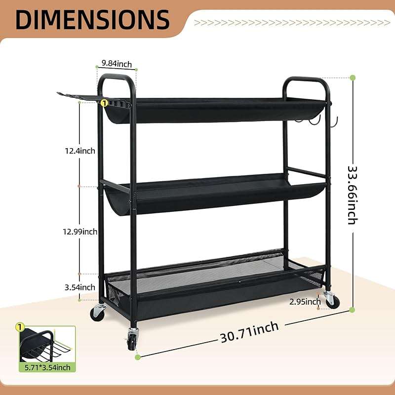STORAGE MANIAC Basketball Rack 3-Shelf Training Stand with Wheels | Sports Ball Cart with Hooks, Rolling Ball Basket Storage for Garage or Gym, Indoor & Outdoor Sports Equipment Organizer - Image 3