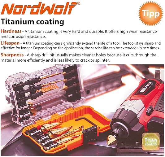 NordWolf 13-Piece HSS Titanium Spiral Flute Step Drill, 82-Degree 3 Flutes Countersink & Tapered Drill 4 Cutters Countersink and Saw Drill Bit Set with 1/4" Hex Shank in Storage Case - Image 3