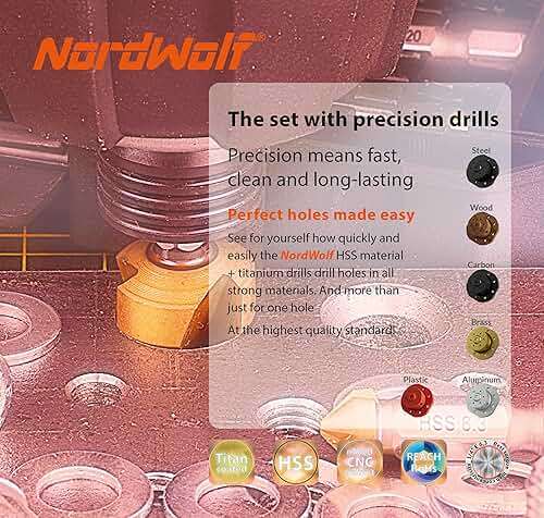 NordWolf 13-Piece HSS Titanium Spiral Flute Step Drill, 82-Degree 3 Flutes Countersink & Tapered Drill 4 Cutters Countersink and Saw Drill Bit Set with 1/4" Hex Shank in Storage Case - Image 4