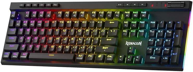 Redragon K580 PRO Wireless RGB Gaming Keyboard, 3-Modes 104 Keys Mechanical Keyboard w/Hot-Swap Socket, Dedicated Media Controls & Onboard Macro Recording, Linear Red Switch - Image 1