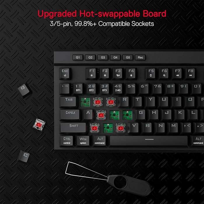 Redragon K580 PRO Wireless RGB Gaming Keyboard, 3-Modes 104 Keys Mechanical Keyboard w/Hot-Swap Socket, Dedicated Media Controls & Onboard Macro Recording, Linear Red Switch - Image 2