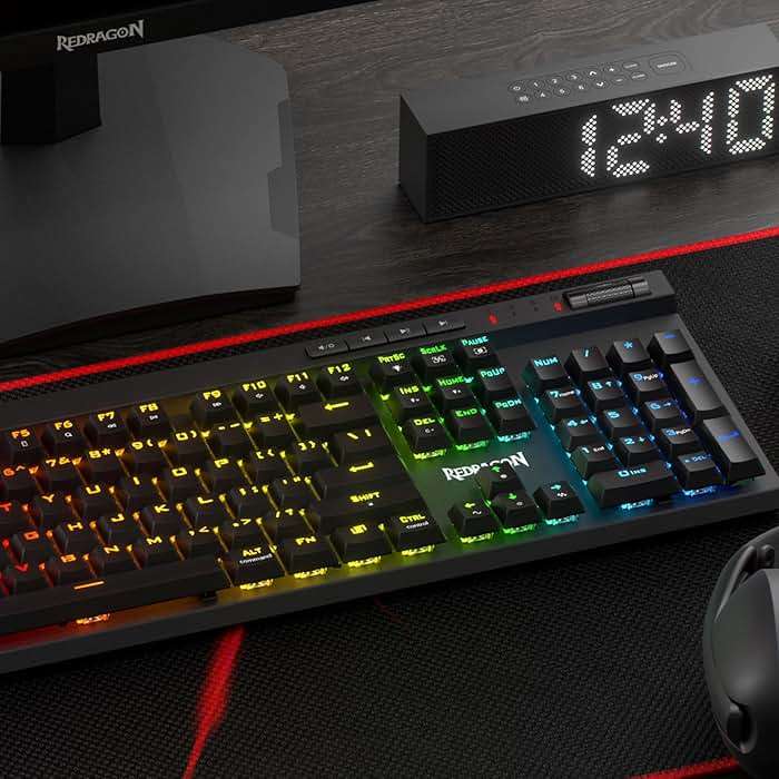 Redragon K580 PRO Wireless RGB Gaming Keyboard, 3-Modes 104 Keys Mechanical Keyboard w/Hot-Swap Socket, Dedicated Media Controls & Onboard Macro Recording, Linear Red Switch - Image 8