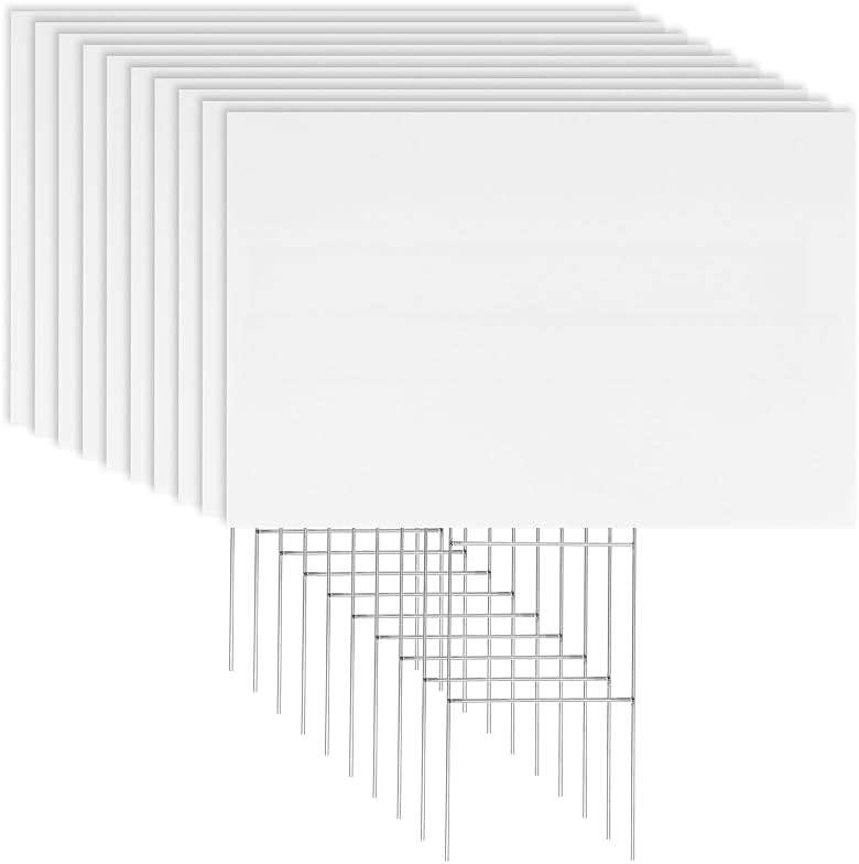 Newflager 10 Pack 18 x 12 Inches White Corrugated Plastic Yard Sign with Metal Stakes for Birthday, Real Estate Garage Sale Signs, Rent, Guidepost Decorations - Image 1
