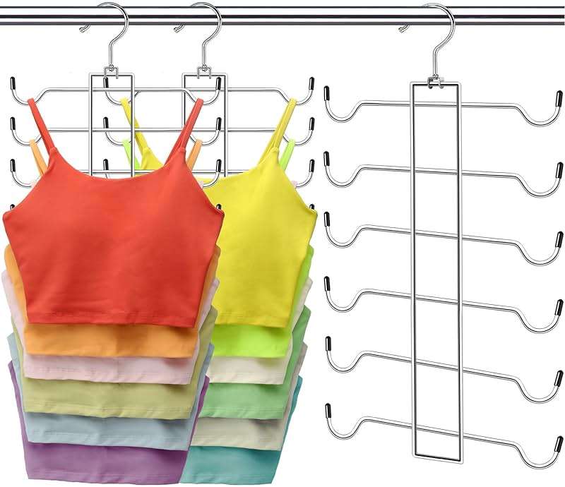 Metal Tank Top Hanger 2 Pack, Space Saving Bra Organizer with 24 Easy Access Hooks, 360° Swivel Closet Organizers and Storage, Apartment College Dorm Room Essentials, Small Space Organization Solution - Image 1