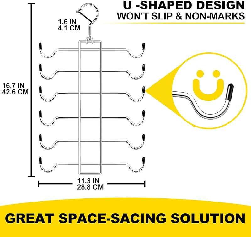 Metal Tank Top Hanger 2 Pack, Space Saving Bra Organizer with 24 Easy Access Hooks, 360° Swivel Closet Organizers and Storage, Apartment College Dorm Room Essentials, Small Space Organization Solution - Image 2