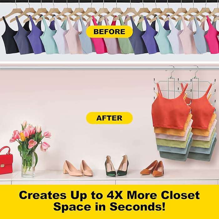 Metal Tank Top Hanger 2 Pack, Space Saving Bra Organizer with 24 Easy Access Hooks, 360° Swivel Closet Organizers and Storage, Apartment College Dorm Room Essentials, Small Space Organization Solution - Image 3