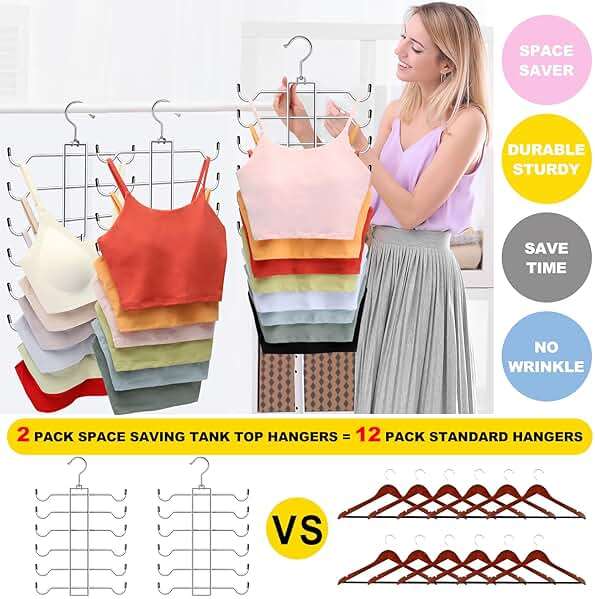 Metal Tank Top Hanger 2 Pack, Space Saving Bra Organizer with 24 Easy Access Hooks, 360° Swivel Closet Organizers and Storage, Apartment College Dorm Room Essentials, Small Space Organization Solution - Image 5