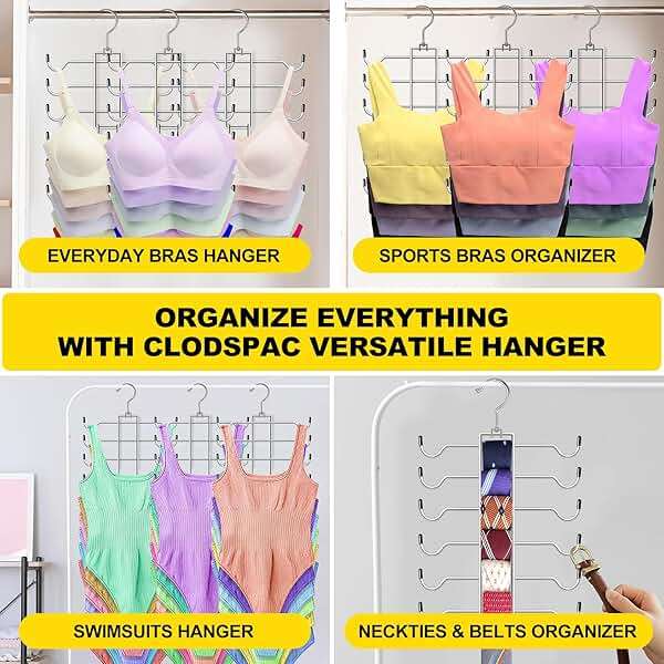 Metal Tank Top Hanger 2 Pack, Space Saving Bra Organizer with 24 Easy Access Hooks, 360° Swivel Closet Organizers and Storage, Apartment College Dorm Room Essentials, Small Space Organization Solution - Image 7