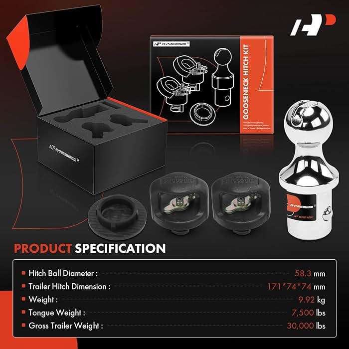 A-Premium 2-5/16 Inch Gooseneck Trailer Hitch Ball Kit 30,000 lbs GTW Compatible with Ford F-250/F-350/F-450 Super Duty & Chevrolet Silverado 2500/3500 HD & GMC Sierra 2500/3500 HD & Nissan Titan XD - Image 2