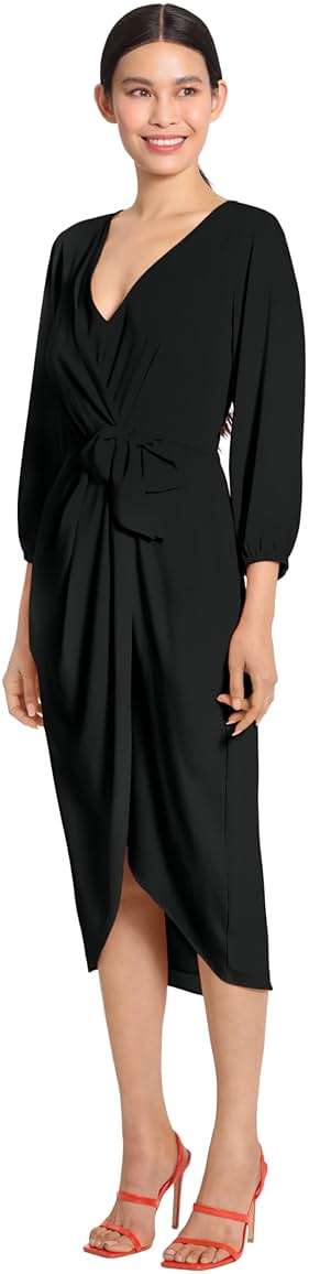 Maggy London Womens Long Sleeve V-Neck Faux Wrap Crepe Dress Event Party Occasion Guest ofCocktail Dress - Image 3