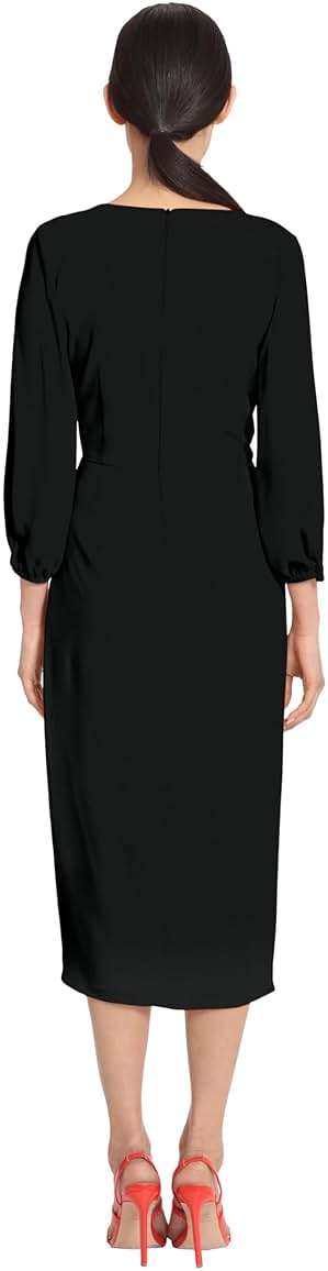 Maggy London Womens Long Sleeve V-Neck Faux Wrap Crepe Dress Event Party Occasion Guest ofCocktail Dress - Image 4