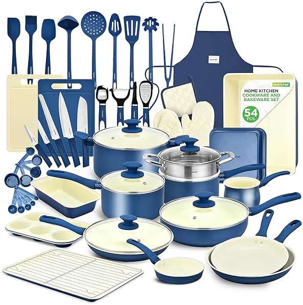 Nutrichef 54 Piece Professional Grade Complete Home Kitchen Cookware Set, Ceramic Non-Stick Bakeware, Pot and Pans Kit, Cool-Touch Handles, Safe for Gas, Electric, Induction Cooktops, Easy Clean - Image 1