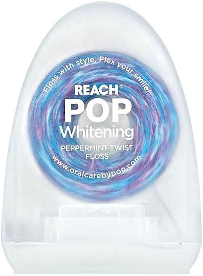 REACH POP Whitening Dental Floss, Peppermint, Baking Soda Infused, Teeth Whitening, Plaque Remover for Teeth, Shred Resistant, Vegan Wax, Cruelty Free, Oral Care, PFAS Free, 1 Pack, 54.6 yd - Image 1