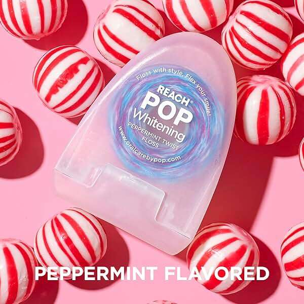 REACH POP Whitening Dental Floss, Peppermint, Baking Soda Infused, Teeth Whitening, Plaque Remover for Teeth, Shred Resistant, Vegan Wax, Cruelty Free, Oral Care, PFAS Free, 1 Pack, 54.6 yd - Image 4