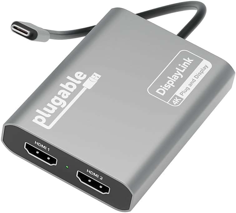 Plugable USB C to HDMI Adapter, Dual Monitor 4K 60Hz for Apple Mac M1/M2/M3/M4/M5/Neo, DisplayLink Multiple Displays for Thunderbolt MacBook or iMac, Driver Required (USBC-6950M) - Image 1