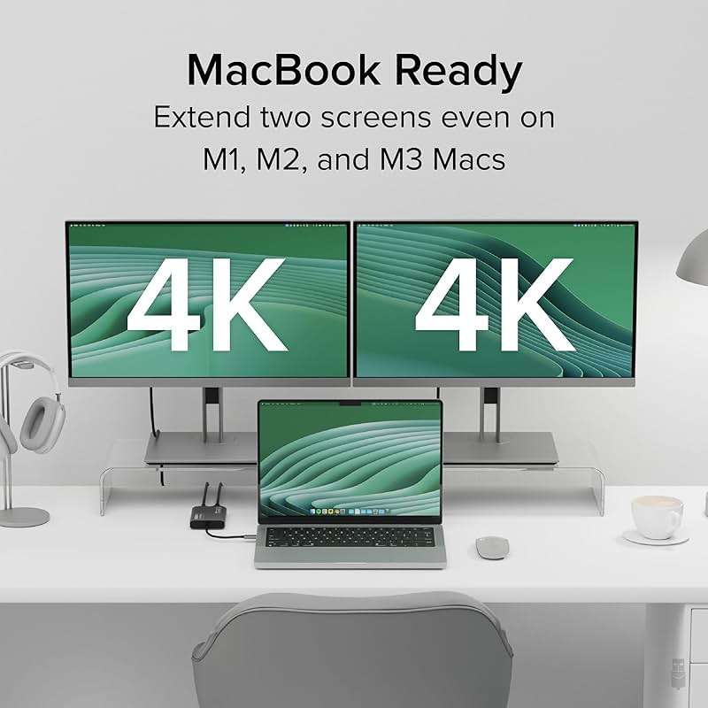 Plugable USB C to HDMI Adapter, Dual Monitor 4K 60Hz for Apple Mac M1/M2/M3/M4/M5/Neo, DisplayLink Multiple Displays for Thunderbolt MacBook or iMac, Driver Required (USBC-6950M) - Image 3