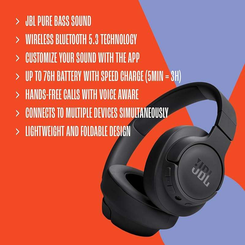 JBL Tune 720BT - Wireless Over-Ear Headphones with JBL Pure Bass Sound, Bluetooth 5.3, Up to 76H Battery Life and Speed Charge, Lightweight, Comfortable and Foldable Design (Purple) - Image 7