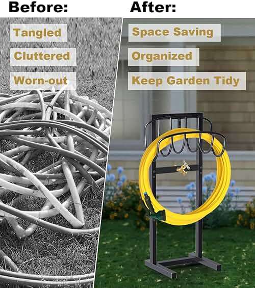 Artigarden Outdoor Garden Hose Holder Freestanding with Brass Faucet And 4 Spikes, Heavy Duty Metal Water Hose Reel Stand Hanger Rack Organizer Holds Storage 150ft Hose for Outside Yard Lawn, Black - Image 6