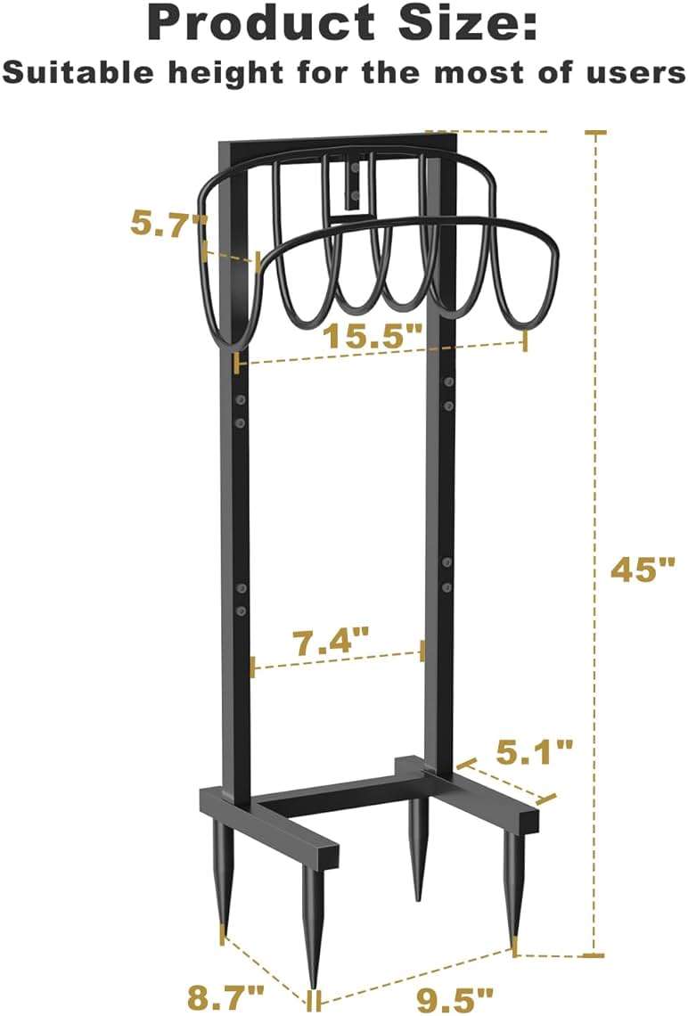 Artigarden Freestanding Garden Hose Holder with 4 Spikes, Heavy Duty Metal Reel Stand Hanger Rack Organizer, Holds Storage 150ft Hose for Outside Yard Lawn, Black - Image 2