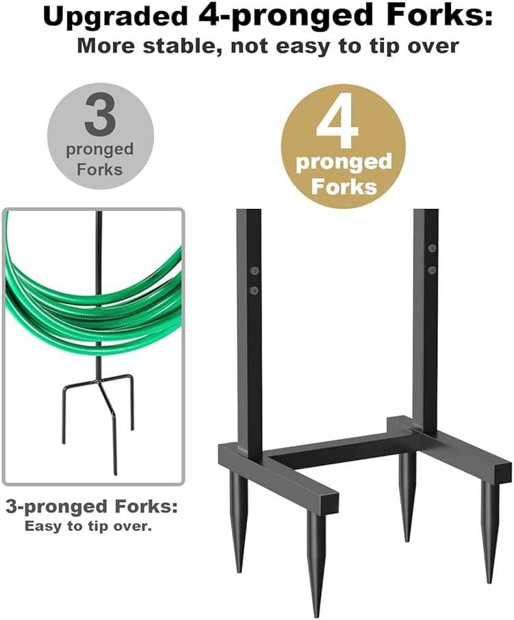 Artigarden Freestanding Garden Hose Holder with 4 Spikes, Heavy Duty Metal Reel Stand Hanger Rack Organizer, Holds Storage 150ft Hose for Outside Yard Lawn, Black - Image 3