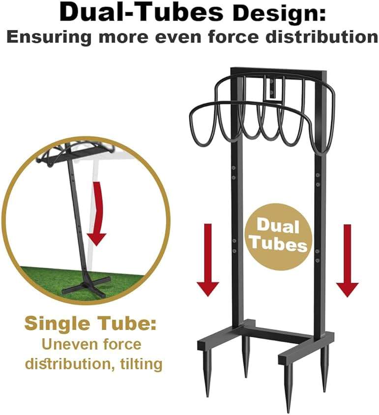 Artigarden Freestanding Garden Hose Holder with 4 Spikes, Heavy Duty Metal Reel Stand Hanger Rack Organizer, Holds Storage 150ft Hose for Outside Yard Lawn, Black - Image 4